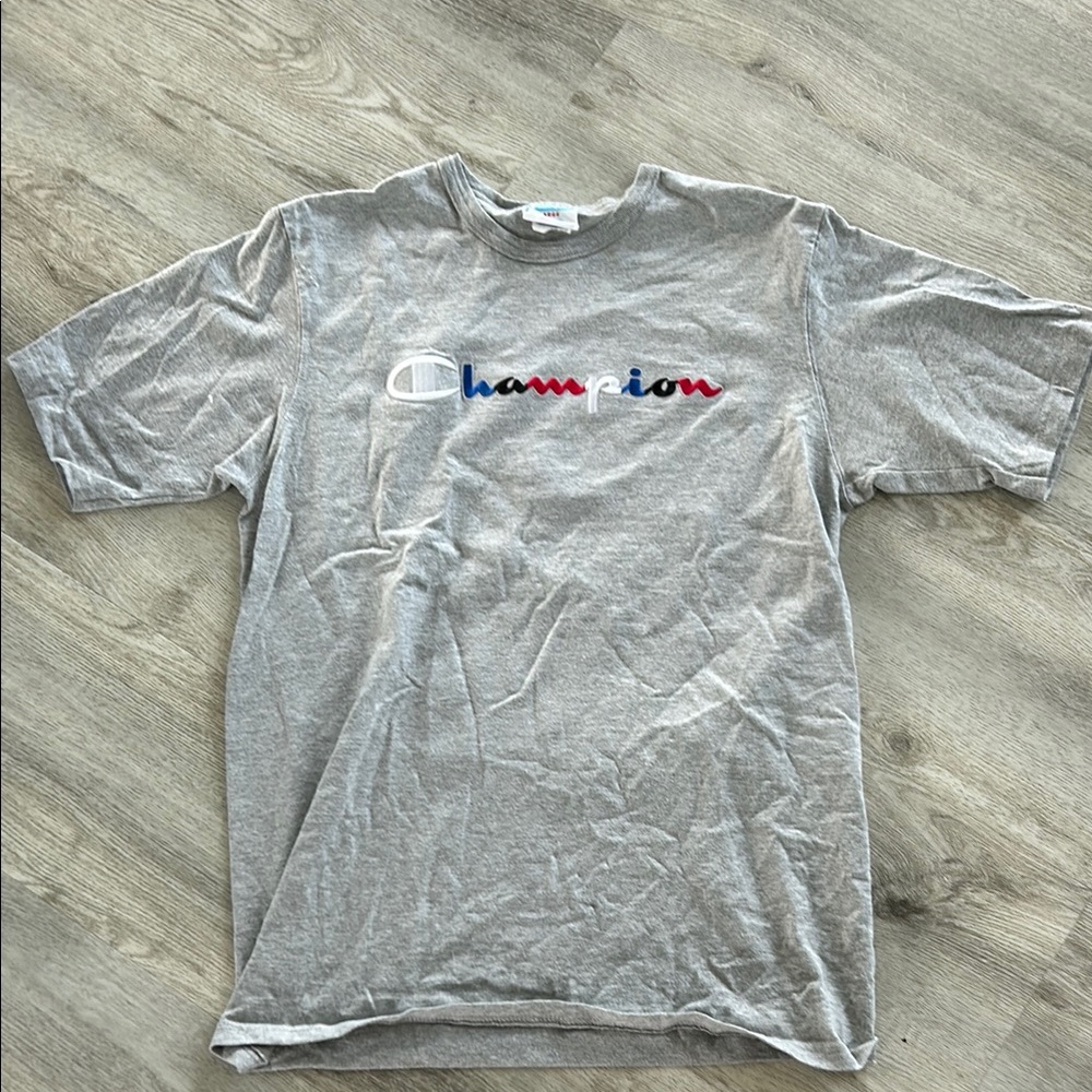 Champion Heather Gray Tee with Multicolor Logo